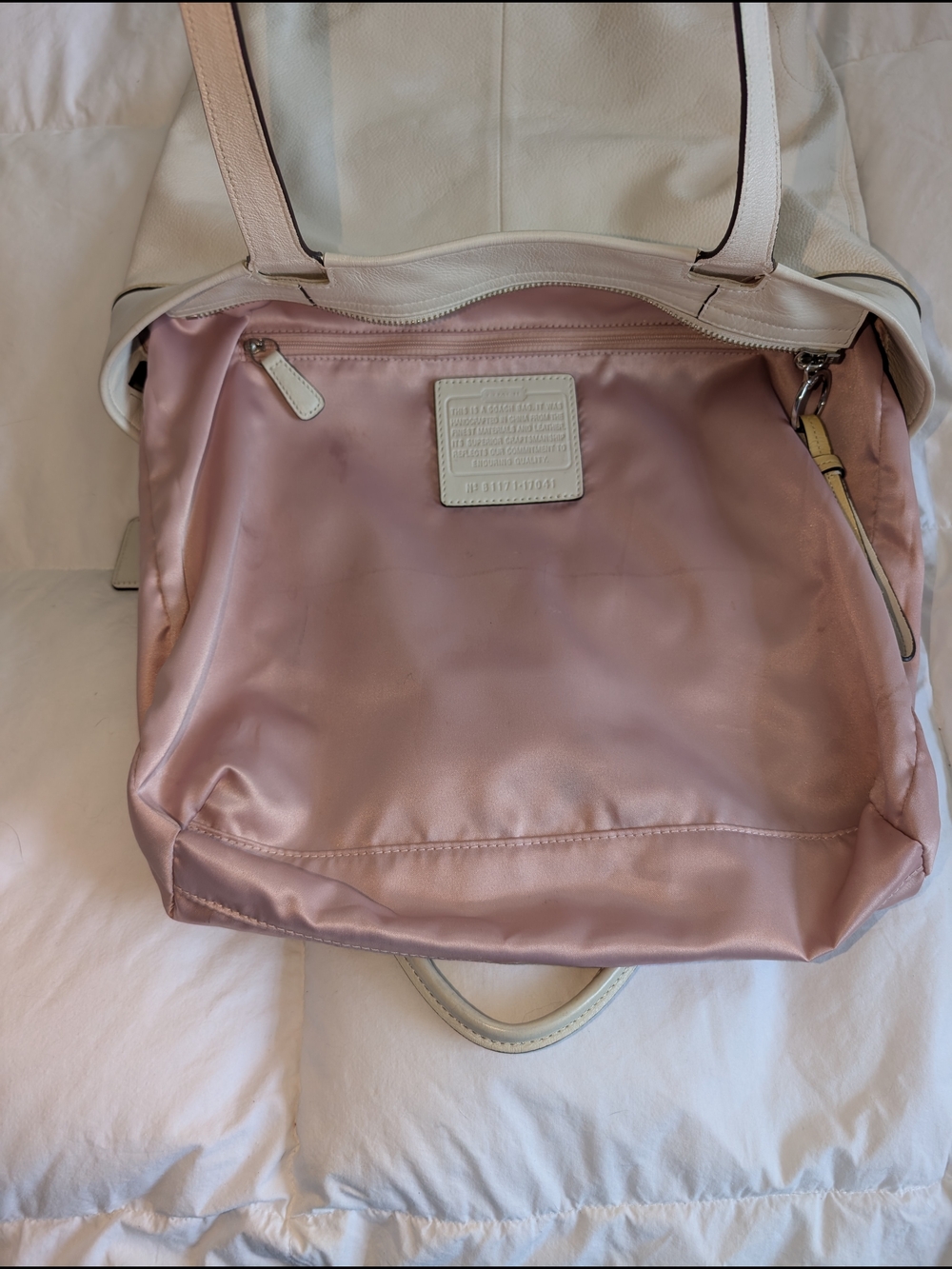 Coach Audrey Op Art Ivory Leather Tote with Signature Perforated Logo - Picture 9 of 13